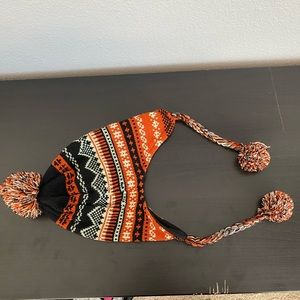 Orange and black knit winter hat